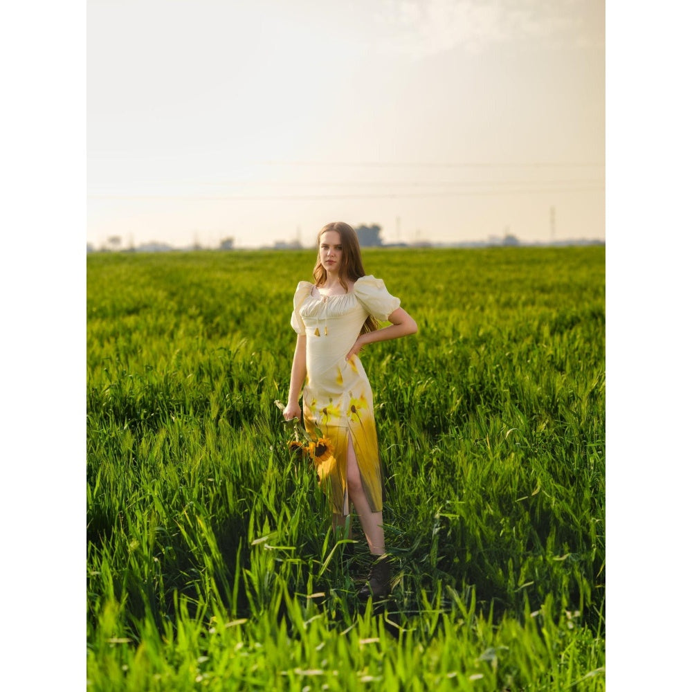 AFRIYA Yellow Meadow Midi Bodycon Dress
