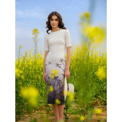 AFRIYA Monochrome Meadow Bodycon Midi Dress