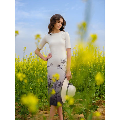 AFRIYA Monochrome Meadow Bodycon Midi Dress