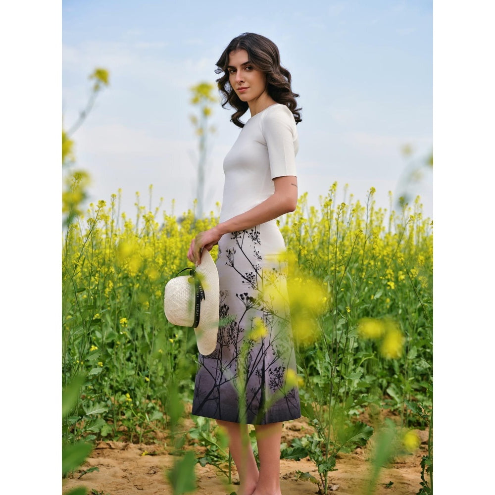 AFRIYA Monochrome Meadow Bodycon Midi Dress