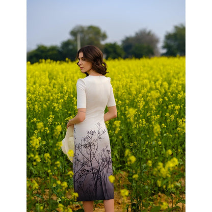 AFRIYA Monochrome Meadow Bodycon Midi Dress
