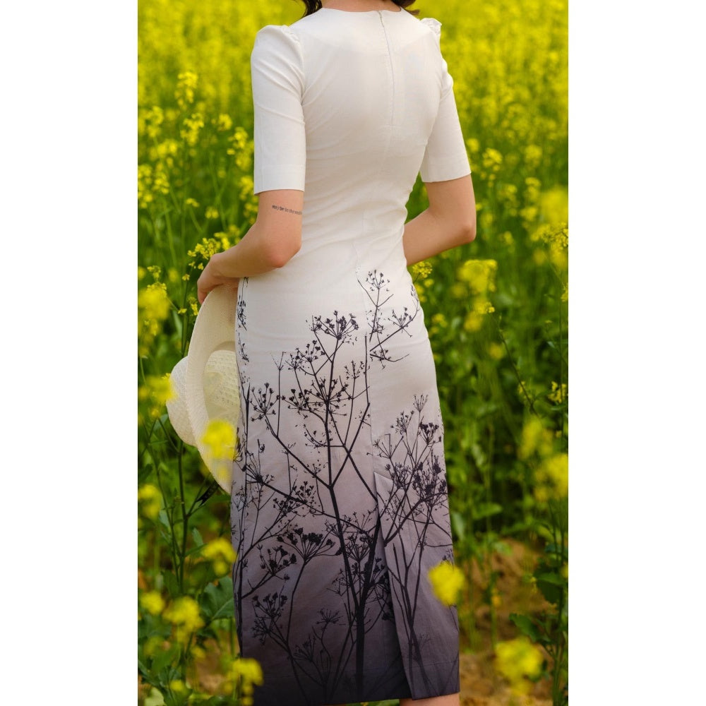 AFRIYA Monochrome Meadow Bodycon Midi Dress