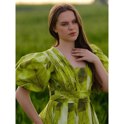AFRIYA Green Ferns Short Dress