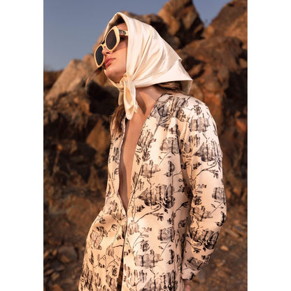 AFRIYA Floral Reverie Long Cream Blazer