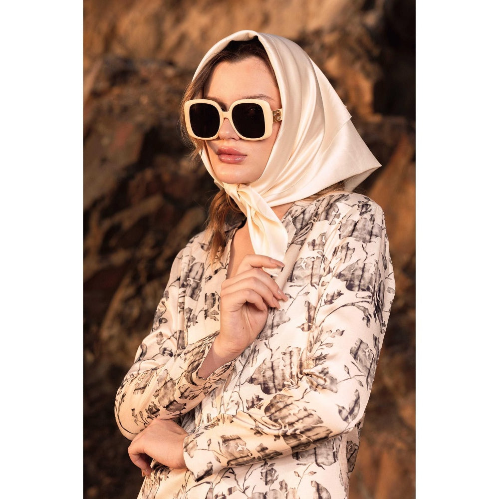 AFRIYA Floral Reverie Long Cream Blazer