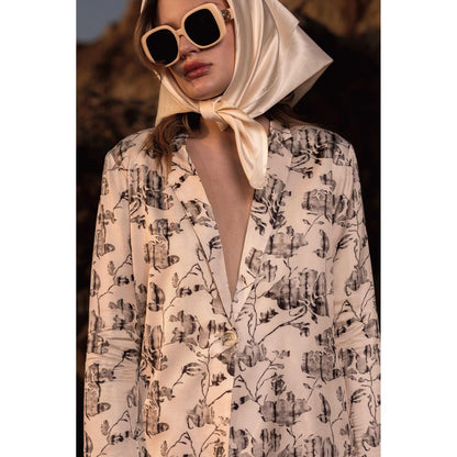 AFRIYA Floral Reverie Long Cream Blazer