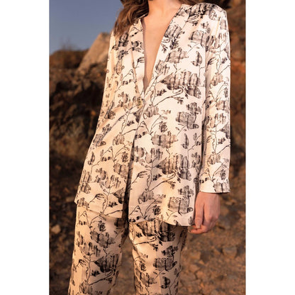 AFRIYA Floral Reverie Long Cream Blazer