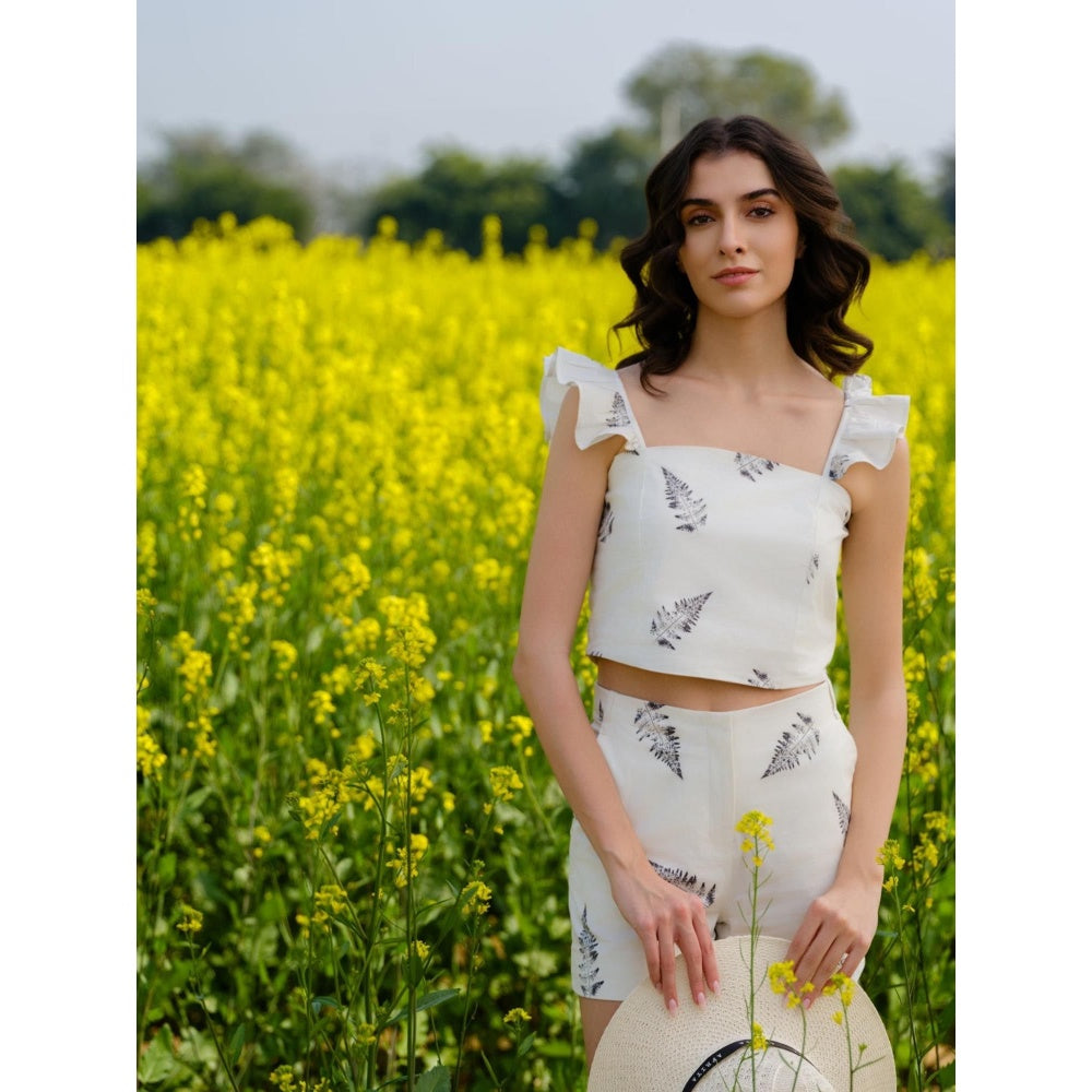 AFRIYA Monochrome Fern Pure Cotton Printed Crop Top