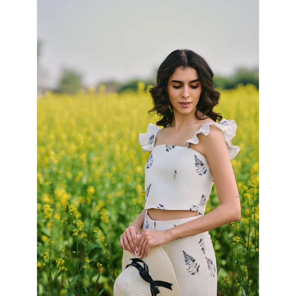 AFRIYA Monochrome Fern Pure Cotton Printed Crop Top
