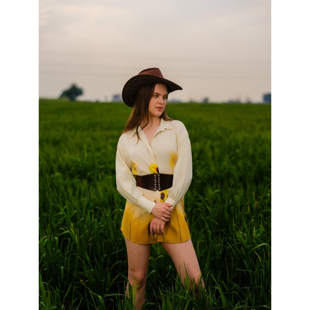 AFRIYA Yellow Meadow Pure Cotton Long Shirt