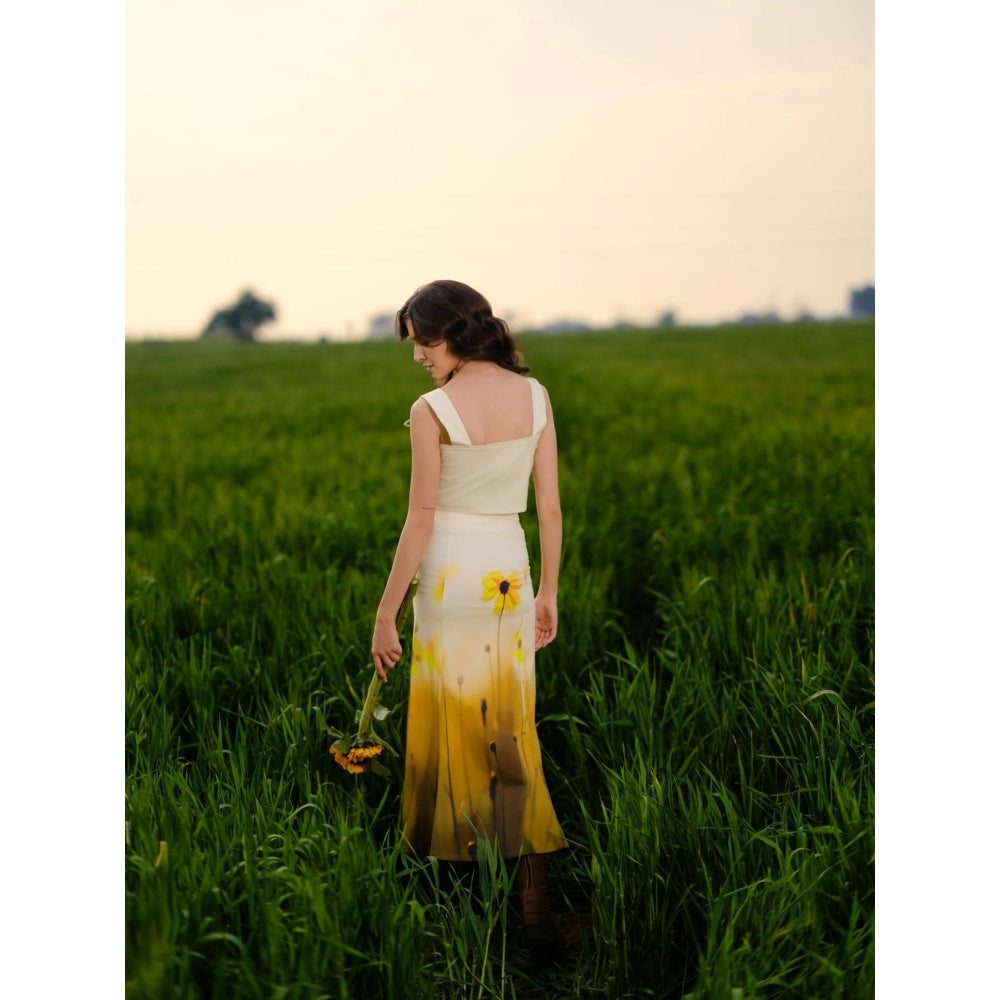 AFRIYA Yellow Meadow Cotton Printed Midi Skirt