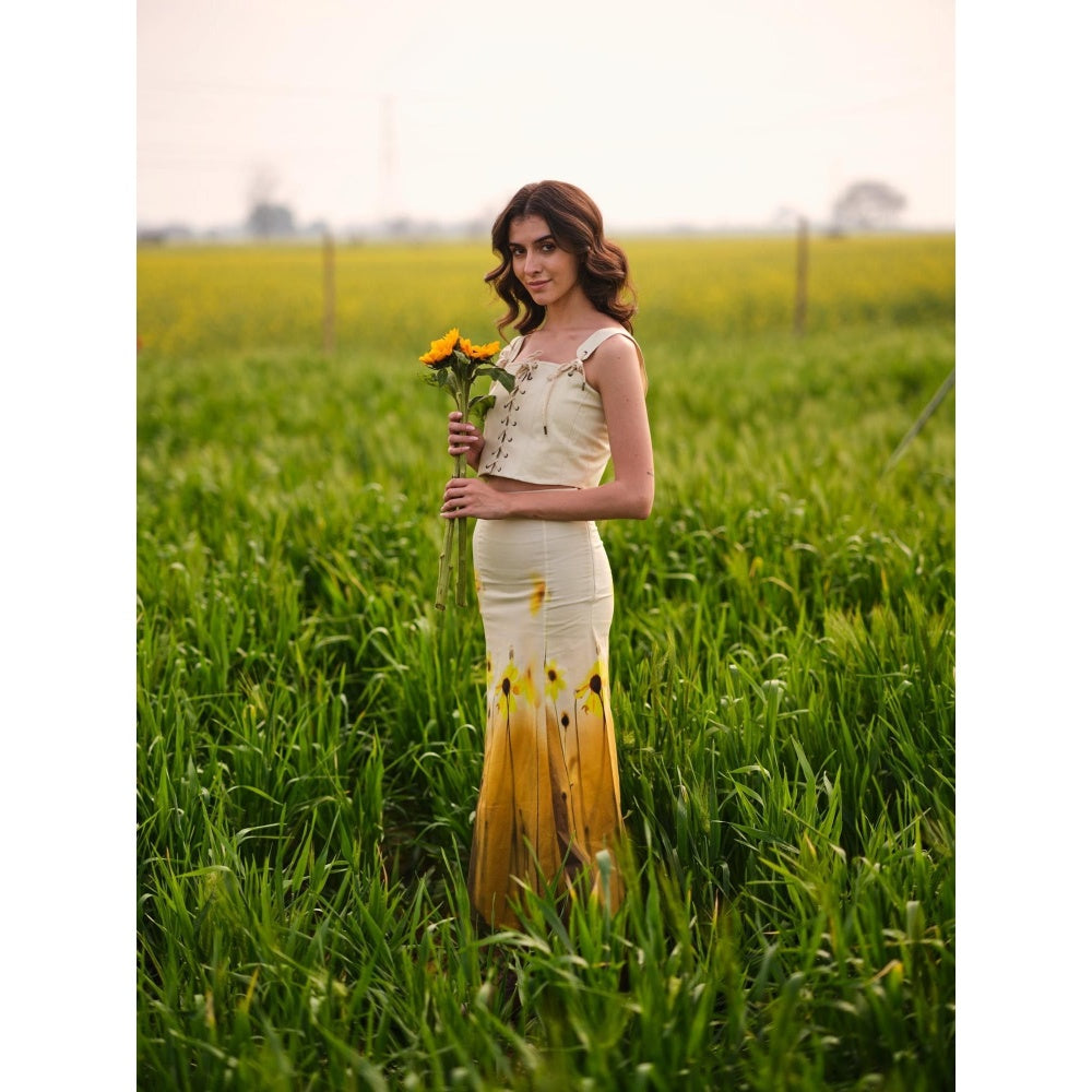 AFRIYA Yellow Meadow Cotton Printed Midi Skirt