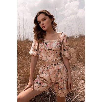 AFRIYA Whispering Pastels Pink Crop Top and Shorts Co-Ord
