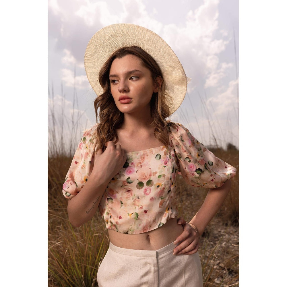 AFRIYA Cream Whispering Pastels Floral Crop Top