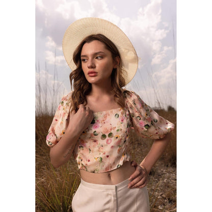 AFRIYA Cream Whispering Pastels Floral Crop Top