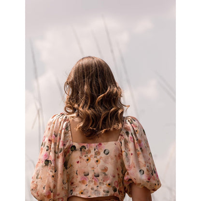 AFRIYA Cream Whispering Pastels Floral Crop Top