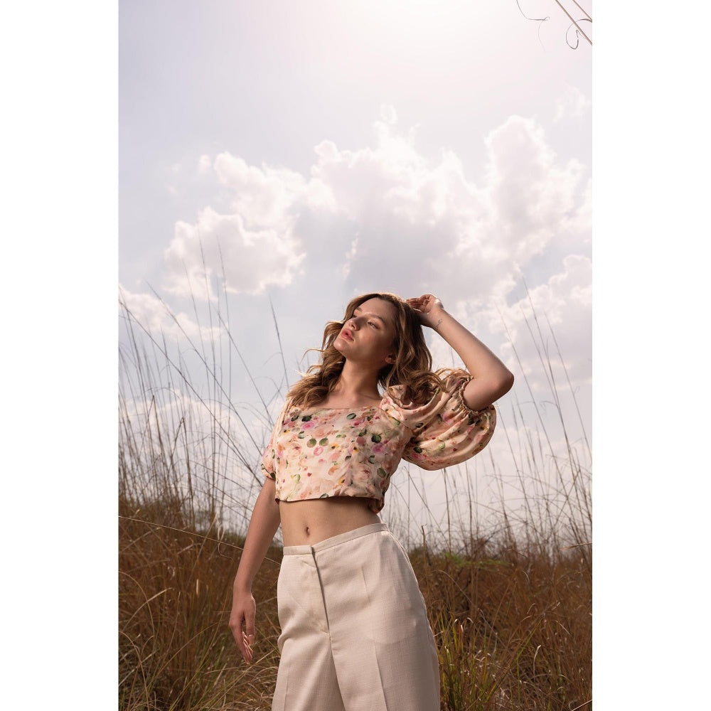 AFRIYA Cream Whispering Pastels Floral Crop Top