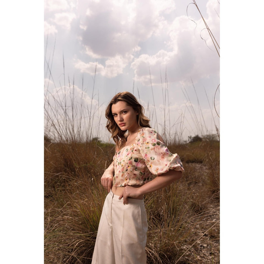 AFRIYA Cream Whispering Pastels Floral Crop Top