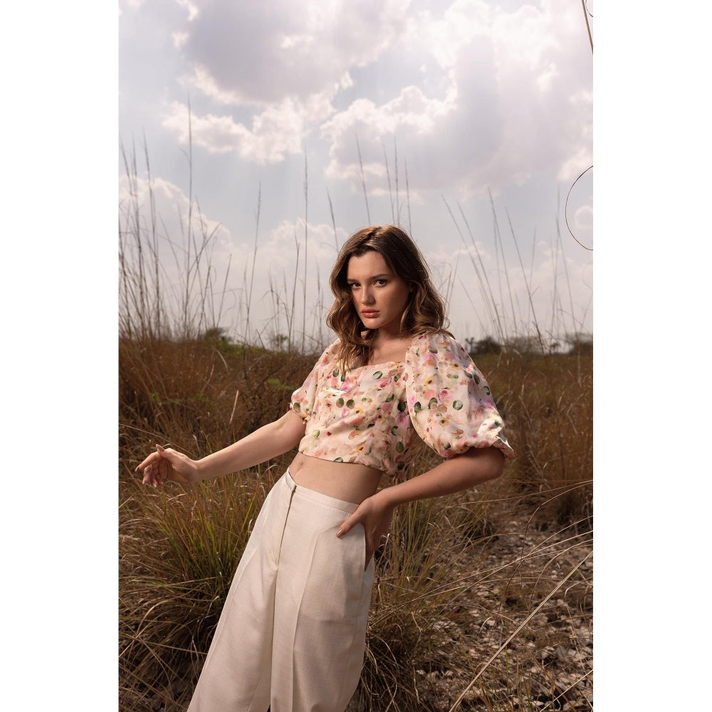 AFRIYA Cream Whispering Pastels Floral Crop Top