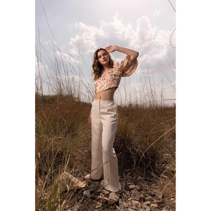 AFRIYA Cream Whispering Pastels Floral Crop Top