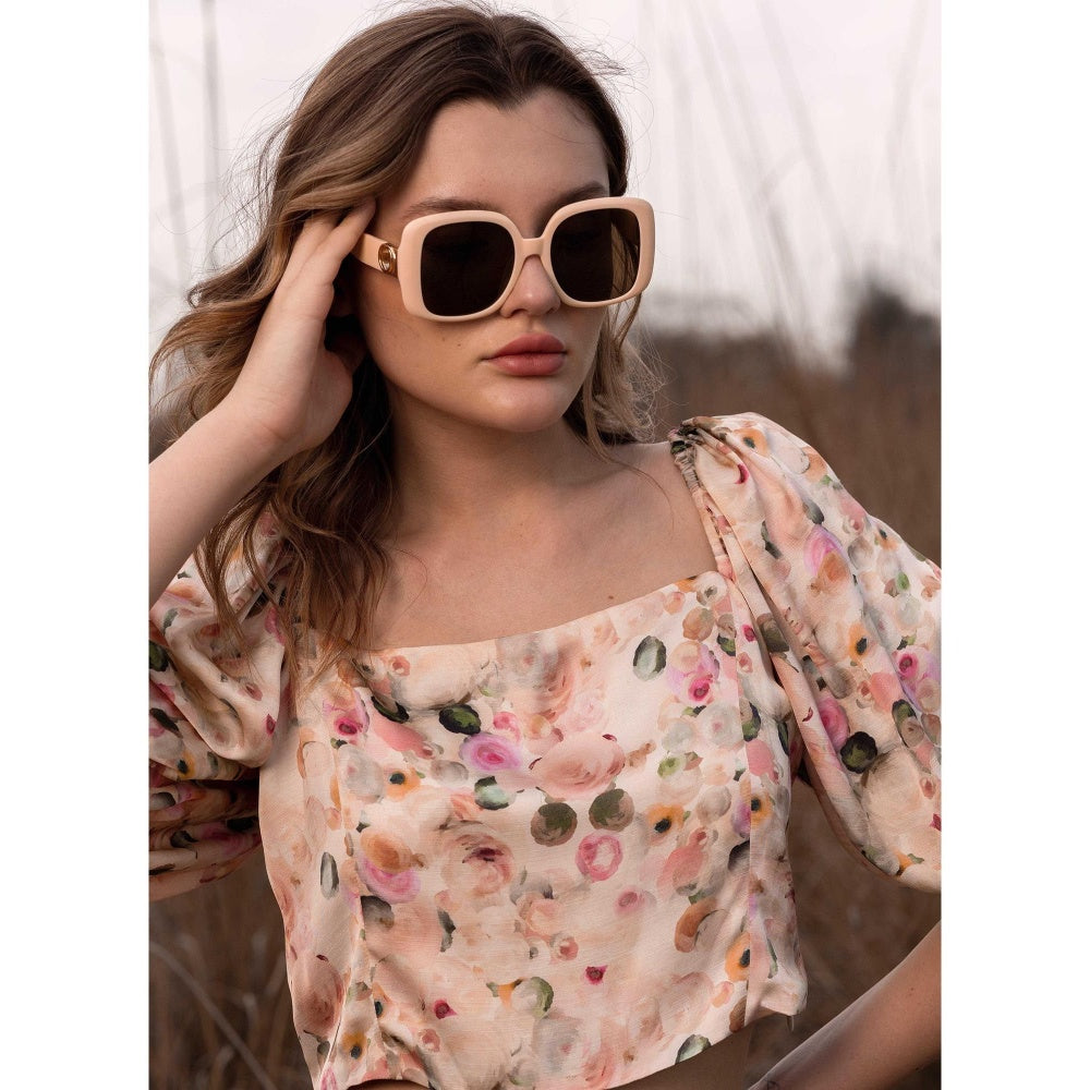 AFRIYA Cream Whispering Pastels Floral Crop Top