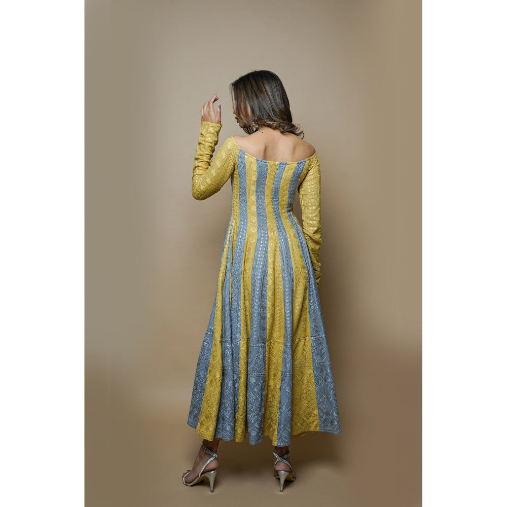 Ahi Clothing Yellow-Grey Chikankari Anarkali (Set of 3)