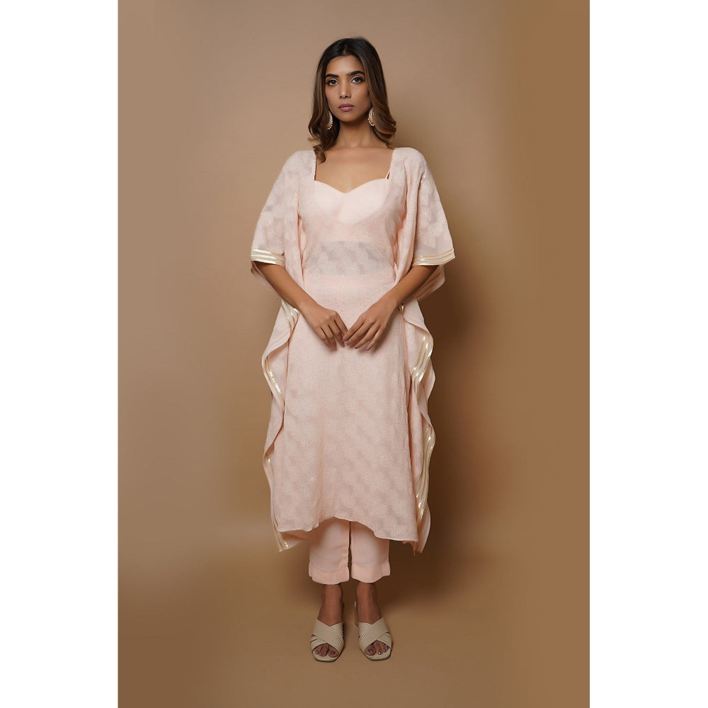 Ahi Clothing Peach Chikankari Kaftan (Set of 3)