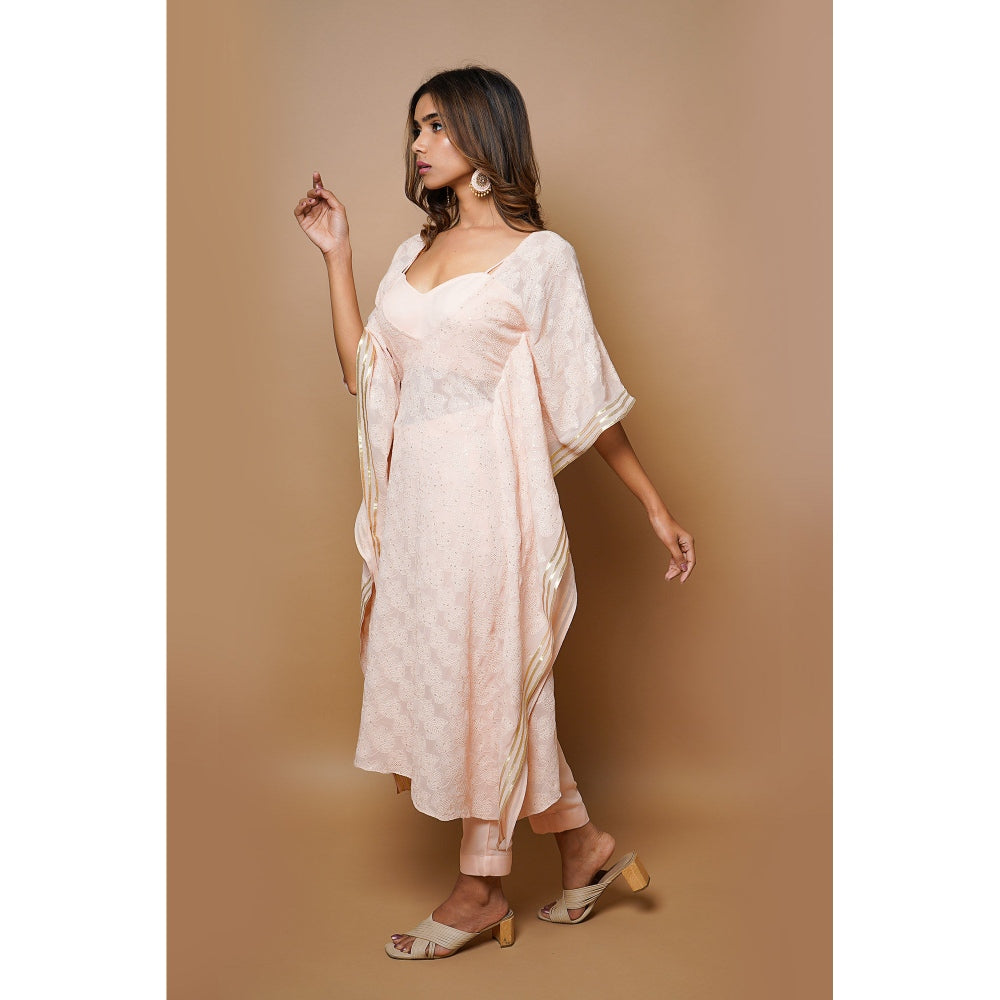 Ahi Clothing Peach Chikankari Kaftan (Set of 3)