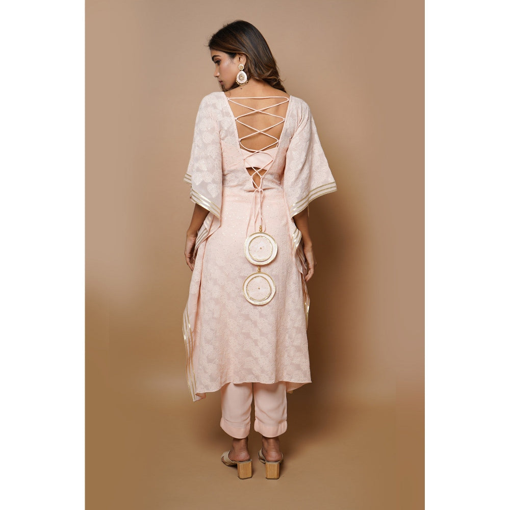 Ahi Clothing Peach Chikankari Kaftan (Set of 3)