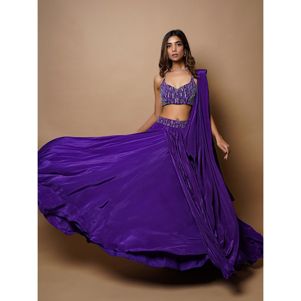 Ahi Clothing Dark Purple Lehenga (Set of 3)