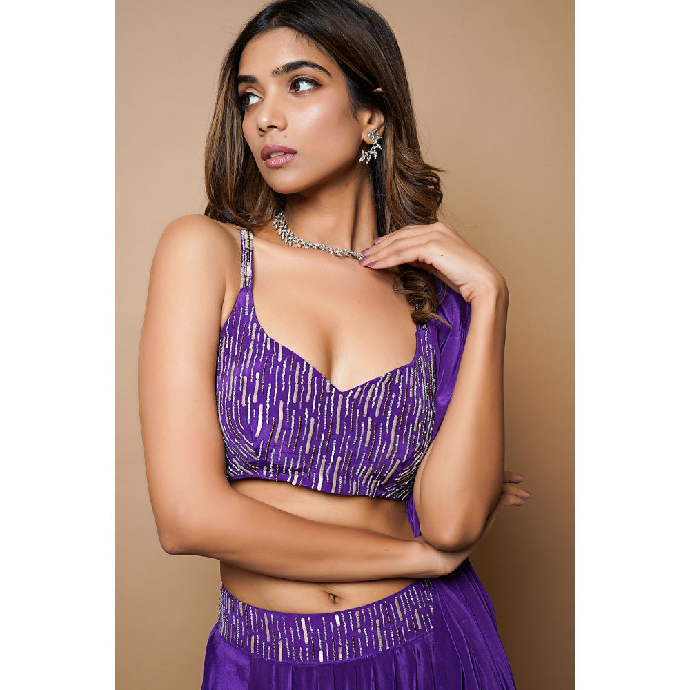 Ahi Clothing Dark Purple Lehenga (Set of 3)