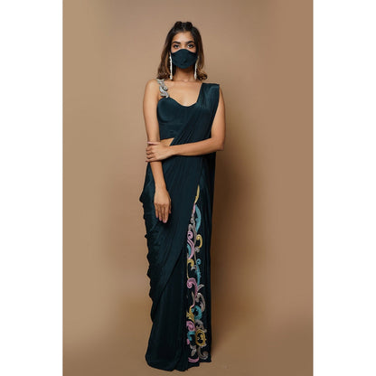 Ahi Clothing Teal Ready To Wear Saree With Stitched Blouse