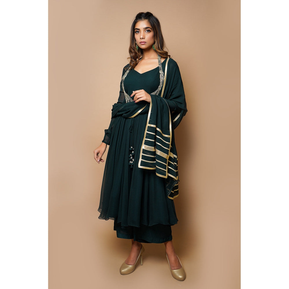 Ahi Clothing Bottle Green Anarkali Suit (Set of 4)