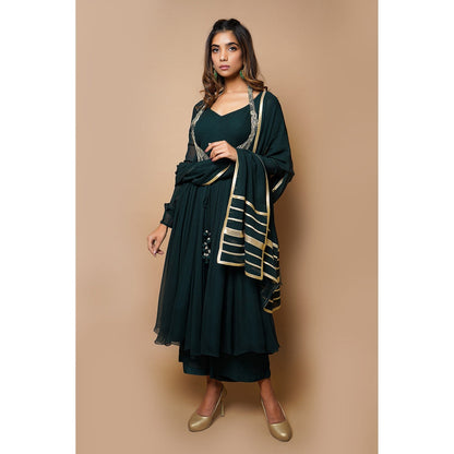 Ahi Clothing Bottle Green Anarkali Suit (Set of 4)