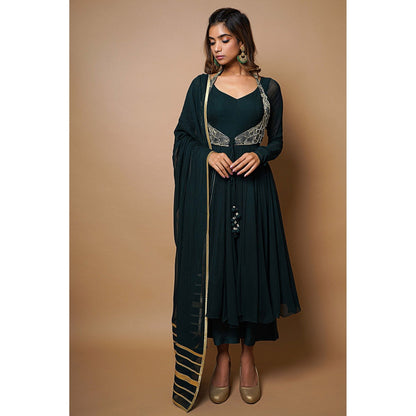 Ahi Clothing Bottle Green Anarkali Suit (Set of 4)