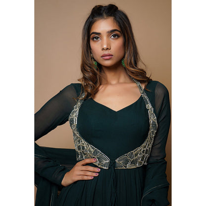 Ahi Clothing Bottle Green Anarkali Suit (Set of 4)