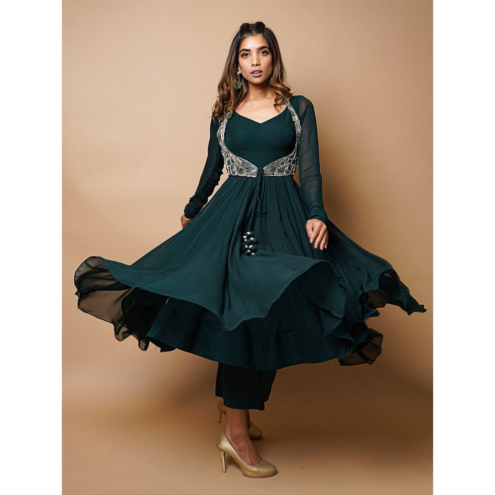 Ahi Clothing Bottle Green Anarkali Suit (Set of 4)