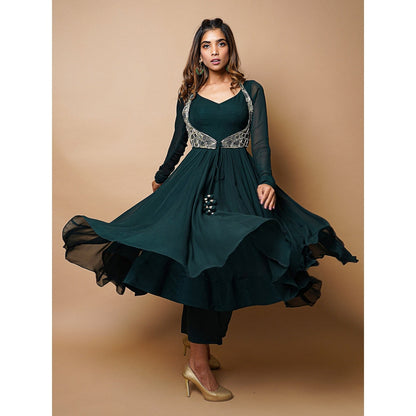 Ahi Clothing Bottle Green Anarkali Suit (Set of 4)