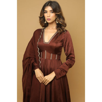 Ahi Clothing Brown Anarkali Satin Suit (Set of 3)