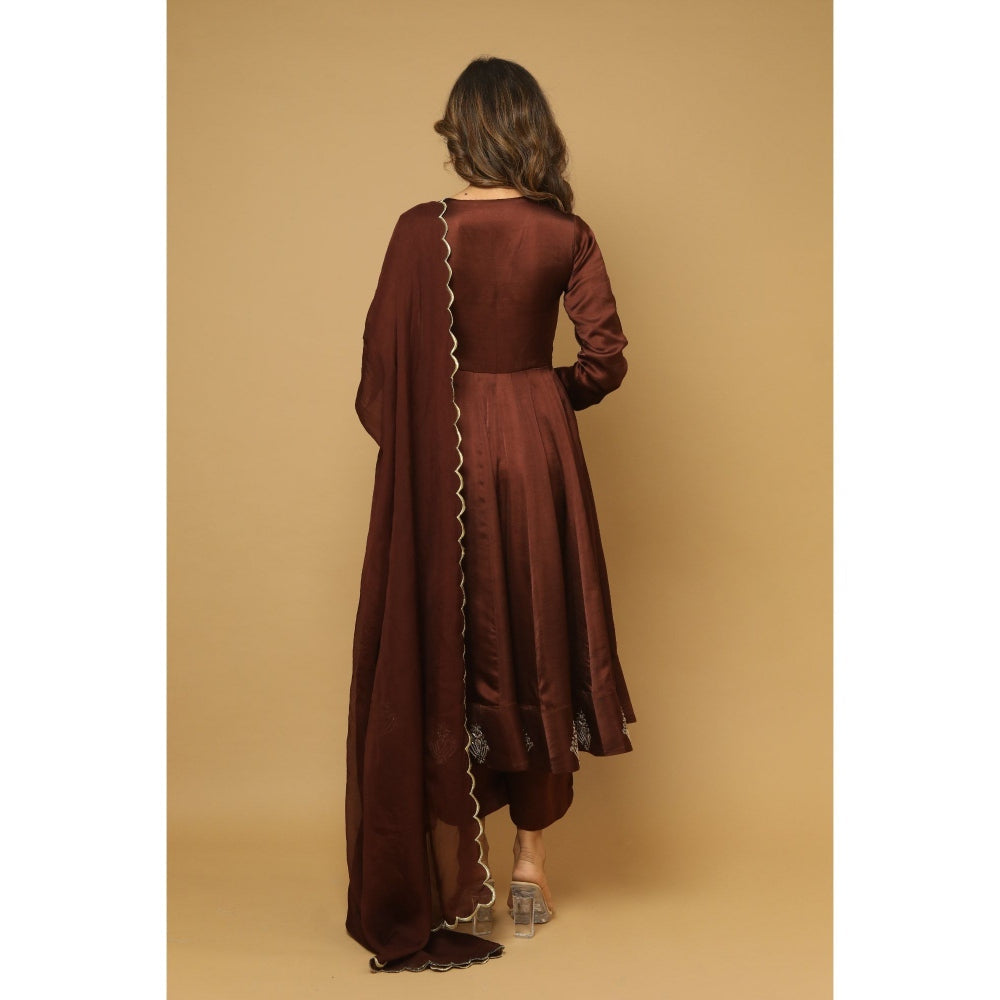 Ahi Clothing Brown Anarkali Satin Suit (Set of 3)