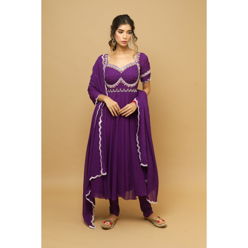 Ahi Clothing Dark Purple Anarkali Suit (Set of 3)