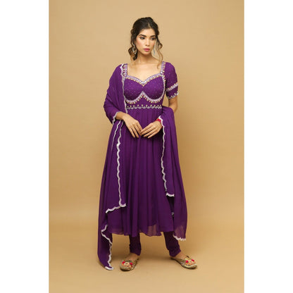Ahi Clothing Dark Purple Anarkali Suit (Set of 3)
