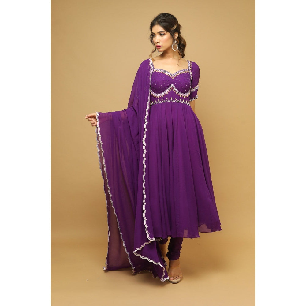 Ahi Clothing Dark Purple Anarkali Suit (Set of 3)