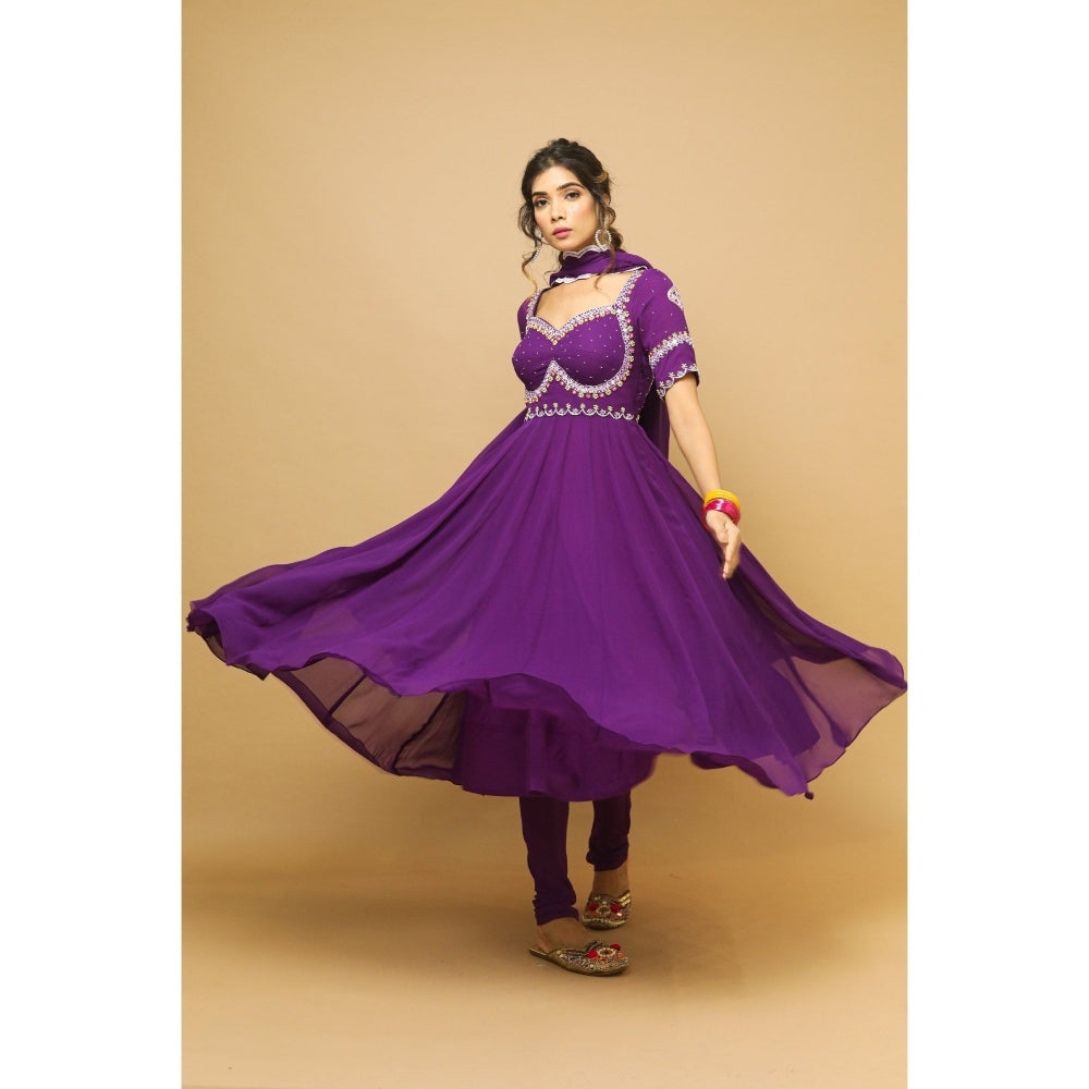Ahi Clothing Dark Purple Anarkali Suit (Set of 3)