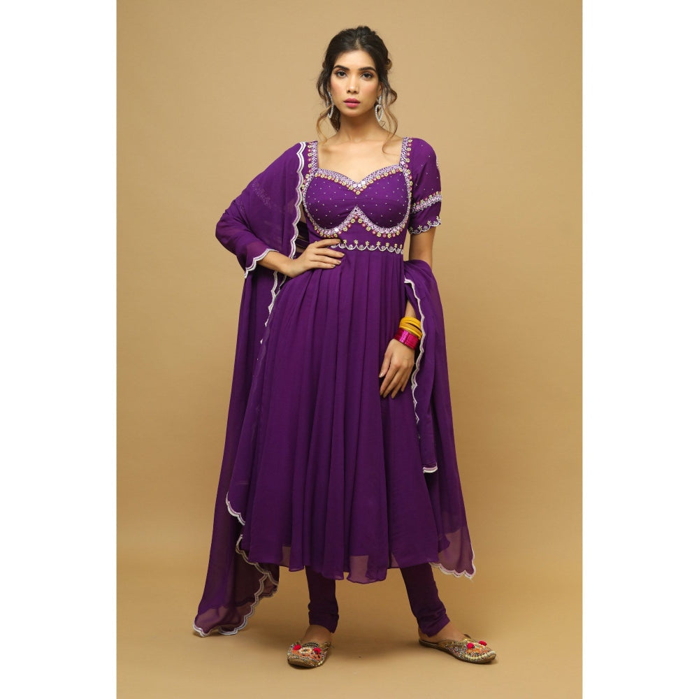 Ahi Clothing Dark Purple Anarkali Suit (Set of 3)