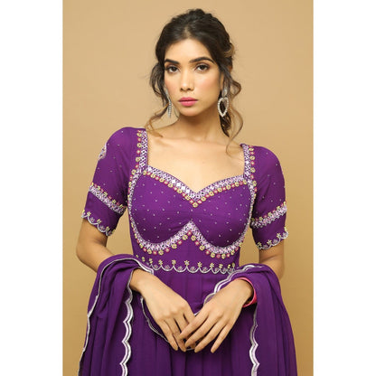 Ahi Clothing Dark Purple Anarkali Suit (Set of 3)