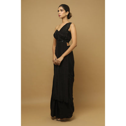 Ahi Clothing Black Two Piece Indo Saree (Set of 2)