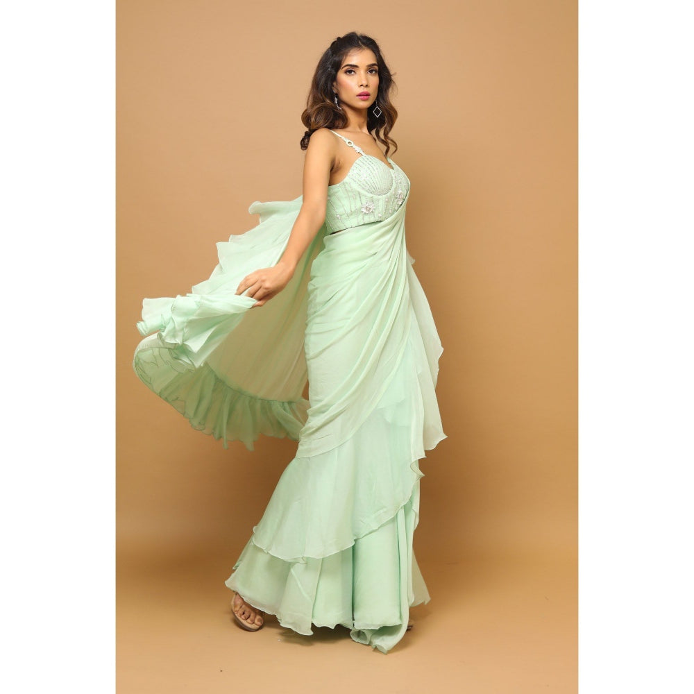 Ahi Clothing Ruffle Saree (Set of 2)