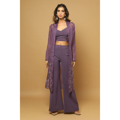 Ahi Clothing Purple Indo Western with Handpainted Jacket (Set of 3)