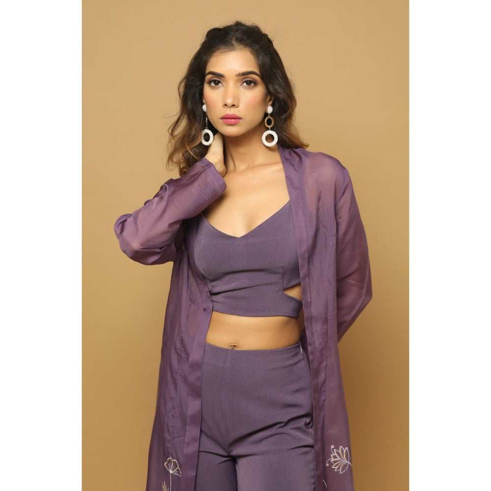 Ahi Clothing Purple Indo Western with Handpainted Jacket (Set of 3)